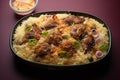 Biryani delight Mutton biryani meal served on a table plate