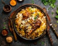 Biryani from Hyderabad, a symphony of marinated spices and tender meat, each mouthful a burst of flavor