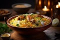 Biryani rice in a bowl with chicken Indian food AI generated Royalty Free Stock Photo