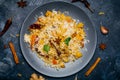 Biryani rice Vegetable biryani. Indian basmati rice, curry vegetables and spices. Indian kitchen