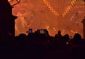 BIRZEBBUGA, MALTA - Aug 01, 2015: Ground fireworks display, mechanised fire display on metal frame during the village feasts in