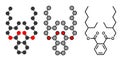 Bis(2-ethylhexyl) phthalate (diethylhexyl phthalate, DEHP, dioctyl phthalate, DOP) plasticizer molecule