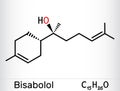Bisabolol, alpha-Bisabolol, levomenol molecule. Skeletal chemical formula