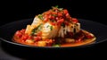 Biscayan cod dish on black background.A traditional dish of Basque Spanish gastronomy