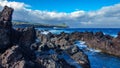 Biscoitos and volcanic rocs in Terceira, azores in wide angle