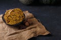 Biscotti cake with nuts, chocolate and pumpkin on a dark table Royalty Free Stock Photo
