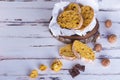 Biscotti cake with nuts, chocolate and pumpkin on a light wooden table Royalty Free Stock Photo