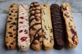 biscotti flavors, including hazelnut, chocolate chip and raspberry