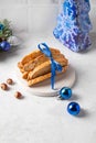 Biscotti with nuts. Delicious cantucci cookies. Cantuccini. Traditional italian homemade Christmas New Year biscuits. Royalty Free Stock Photo