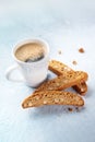 Biscotti. Traditional Italian almond biscuits with coffee Royalty Free Stock Photo