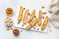 Biscotti, traditional italian bakery with nuts. Royalty Free Stock Photo
