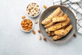 Biscotti, traditional italian bakery with nuts. Royalty Free Stock Photo