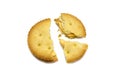 Biscuit broken with crumbs. Sandwich cracker Cheese flavoured ,Cream and butter. Royalty Free Stock Photo