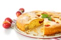 Biscuit cake with cherry plums Royalty Free Stock Photo