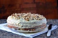 Biscuit cake with custard cream and nuts