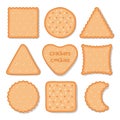 Biscuit cookie snacks. Vector cookies biscuits for teatime isolated, breakfast dessert pastry, homemade pie chips icons