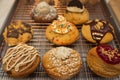 Biscuit cookies assortment on a tray, top view. Mix bakery set of different homemade cookies. Delicious pastries Royalty Free Stock Photo