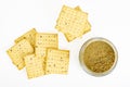 Biscuit cracker with dried herbs and spices on white background. Studio Photo Royalty Free Stock Photo