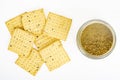 Biscuit cracker with dried herbs and spices on white background. Studio Photo Royalty Free Stock Photo