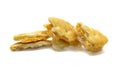 Biscuit and crumbs of sandwich cracker Cheese flavoured ,Cream and butter. Royalty Free Stock Photo