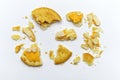 Biscuit and crumbs of sandwich cracker Cheese flavoured ,Cream and butter. Royalty Free Stock Photo