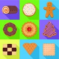 Biscuit icon set, flat style Royalty Free Stock Photo