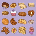 Biscuit icons set, hand drawn style