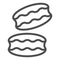 Biscuit line icon. Coconut or ground almonds cookie, macarons symbol, outline style pictogram on white background