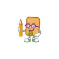 Biscuit student cartoon character studying with pencil