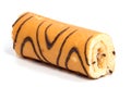 Biscuit Swiss roll on white