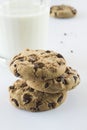 Biscuits with chocolate chips inside and milk. Royalty Free Stock Photo