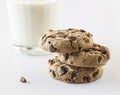 Biscuits with chocolate chips inside and milk. Royalty Free Stock Photo