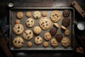 biscuits and cookies baking tray on large baking sheet Royalty Free Stock Photo