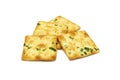 Biscuits cracker square design.Great flavor combination of green onion and wheat. Royalty Free Stock Photo