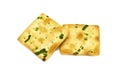 Biscuits cracker square design.Great flavor combination of green onion and wheat. Royalty Free Stock Photo
