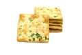Biscuits cracker square design.Great flavor combination of green onion and wheat. Royalty Free Stock Photo