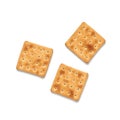 Biscuits isolated on white background. Top view, flat lay. Dry unsweetened crackers