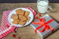 Biscuits, milk and gifts on a red napkin