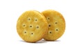 Biscuits sandwich cracker chocolate cream flavoured. Both of crunchy delicious sweet meal and useful cookies.