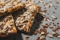 Biscuits with sesame, flax and sunflower seeds.