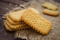 Biscuits with sesame seed on sackcloth