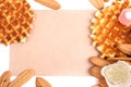 Biscuits, waffles, fruit jelly on white background with space for text on the envelope Royalty Free Stock Photo