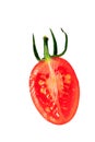 Bisected tomato on white background