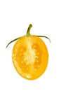 Bisected tomato on white background