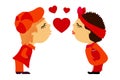 Bisexual greeting card. Happy Valentine`s day card with two gay men or girl kissing.