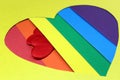 Rainbow homosexual color background with red hearts