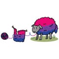 Cute bisexual wooly sheep cartoon illustration motif set. Hand drawn isolated knitting yarn elements clipart for pride