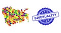 Bisexuality Watermark Seal and Colored Lovely Mosaic Map of Nuku Hiva Island for LGBT