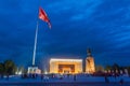 BISHKEK, KYRGYZSTAN - MAY 6, 2017: Flag pole, Manas statue and State History Museum at Ala Too square in Bishkek, capital of