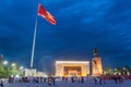 BISHKEK, KYRGYZSTAN - MAY 6, 2017: Flag pole, Manas statue and State History Museum at Ala Too square in Bishkek, capital of